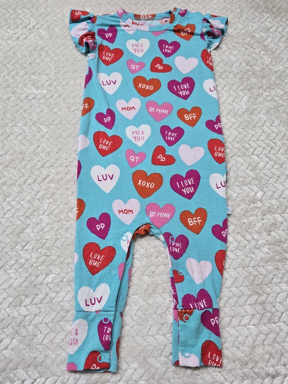 Posh Peanut Baby 9-12 Months Ruffled Cap Sleeve Valentine's Hearts Romper